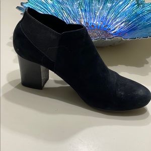 Black suede slip on heel by Vaneli